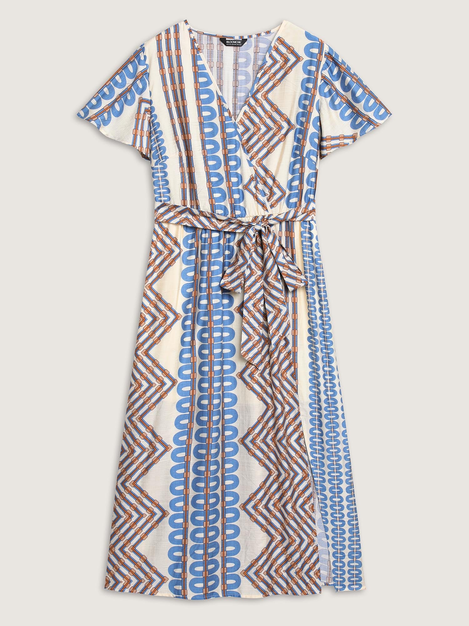 Stripe Geometric Print Slit Maxi Dress