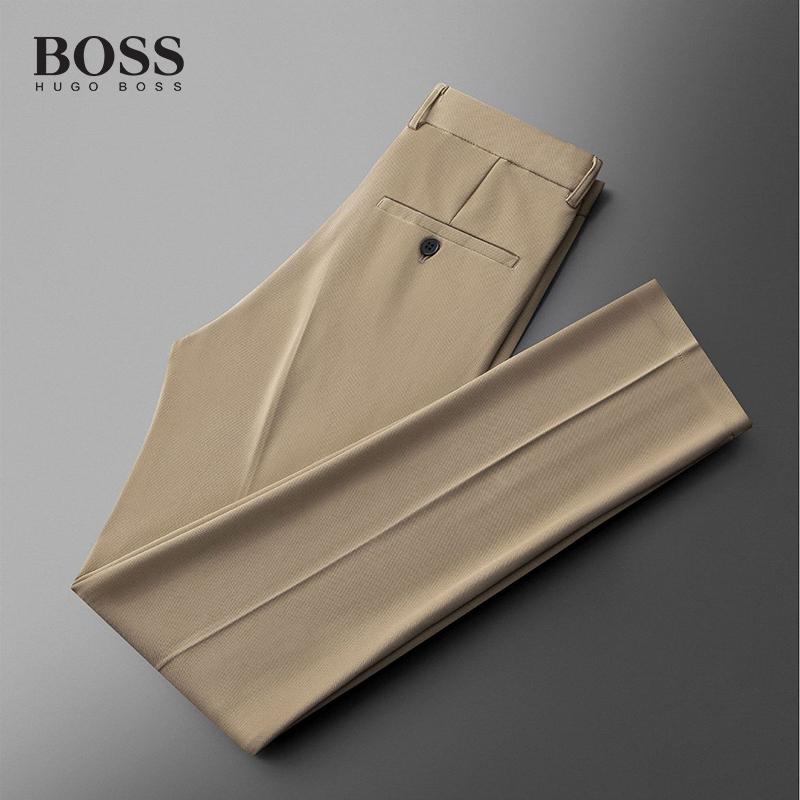 BOSS Luxury Men-s Summer Thin Casual Pants Ice Silk Elastic Drape Suit Pants