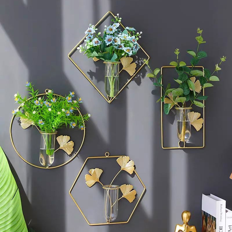 lron Wall Dry Flower Vase Wall Hanging Decoration for Living Room Background Creative Home Wall Decoration