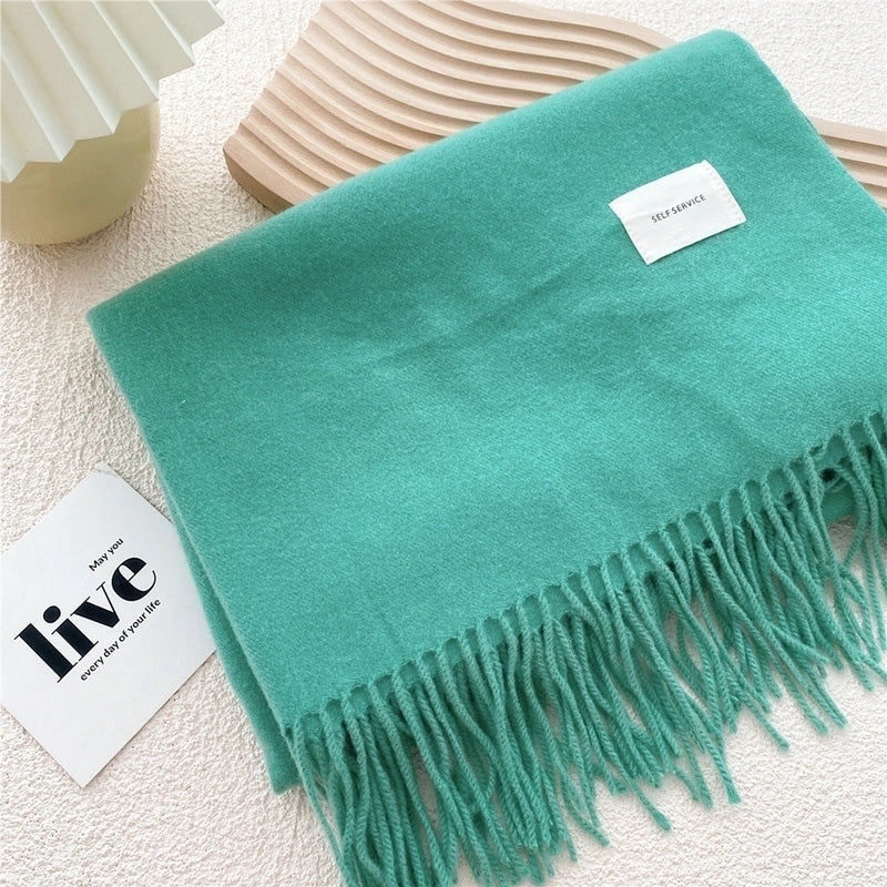 Pure Color Scarf Winter Student  Fashion Thick Warm Dual-use Shawl Cute Imitation Cashmere Scarf