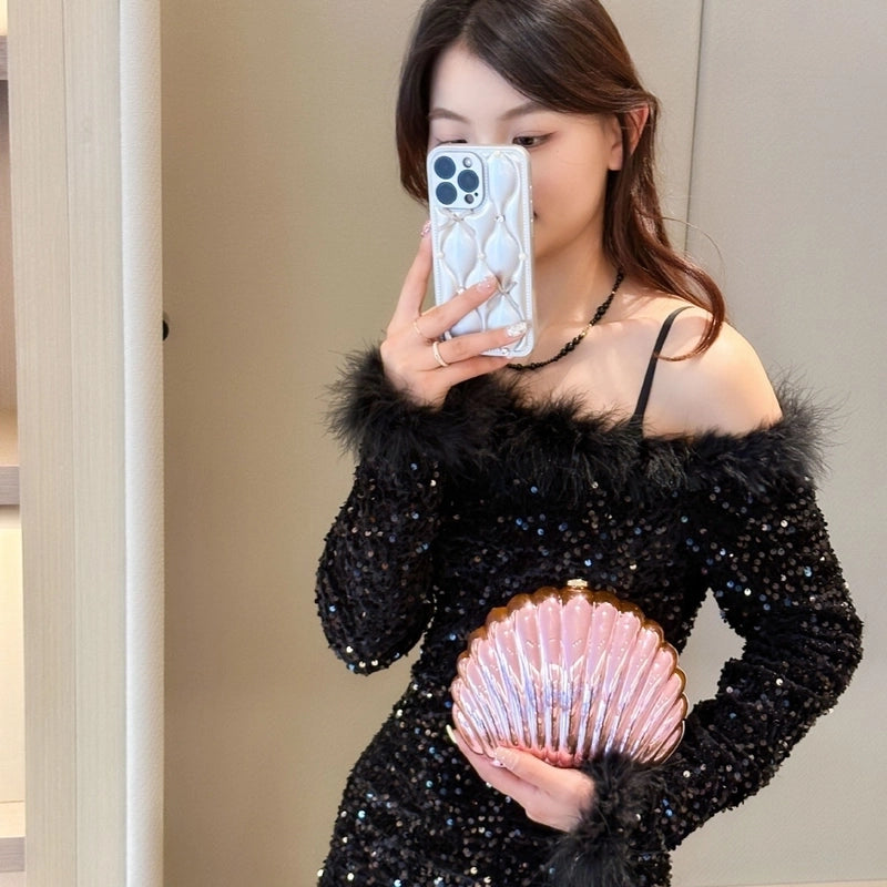 Women's Medium PVC Alloy Solid Color Streetwear Shell Lock Clasp Dome Bag