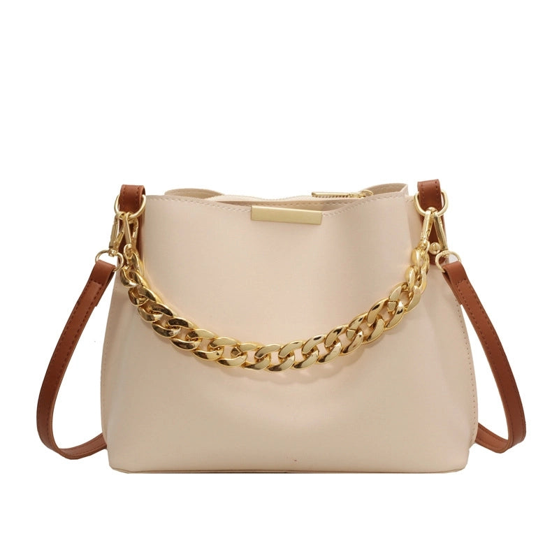 Women's Medium Pu Leather Solid Color Streetwear Bucket Magnetic Buckle Crossbody Bag