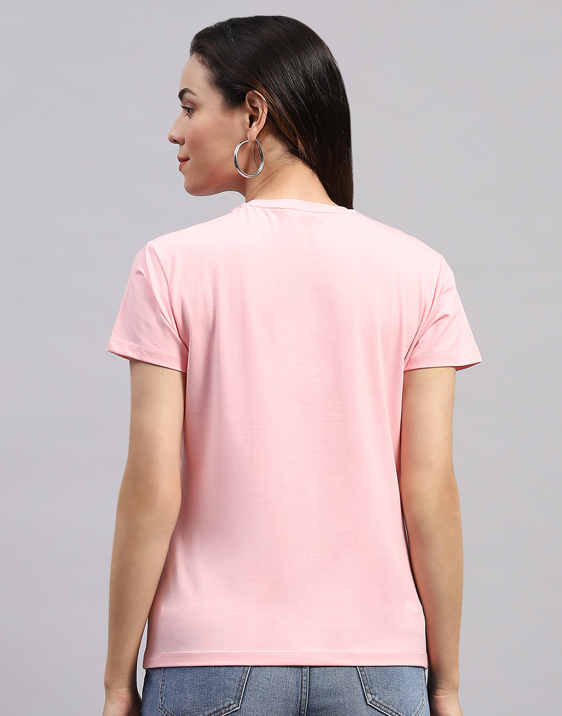 Women Pink Printed Round Neck Half Sleeve Top