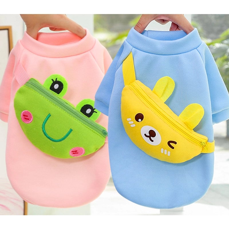 Autumn/winter Cute Dog Cat Crossbody Zipper Warm Clothes Pet Supplies Yellow Bear Frog Bear French Bulldog Clothes
