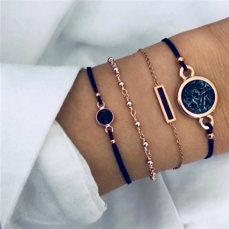 Casual Retro Minimalist Letter Rainbow Moon Stainless Steel Alloy Beaded Drawstring Inlay Artificial Diamond Gold Plated Silver Plated Bracelets
