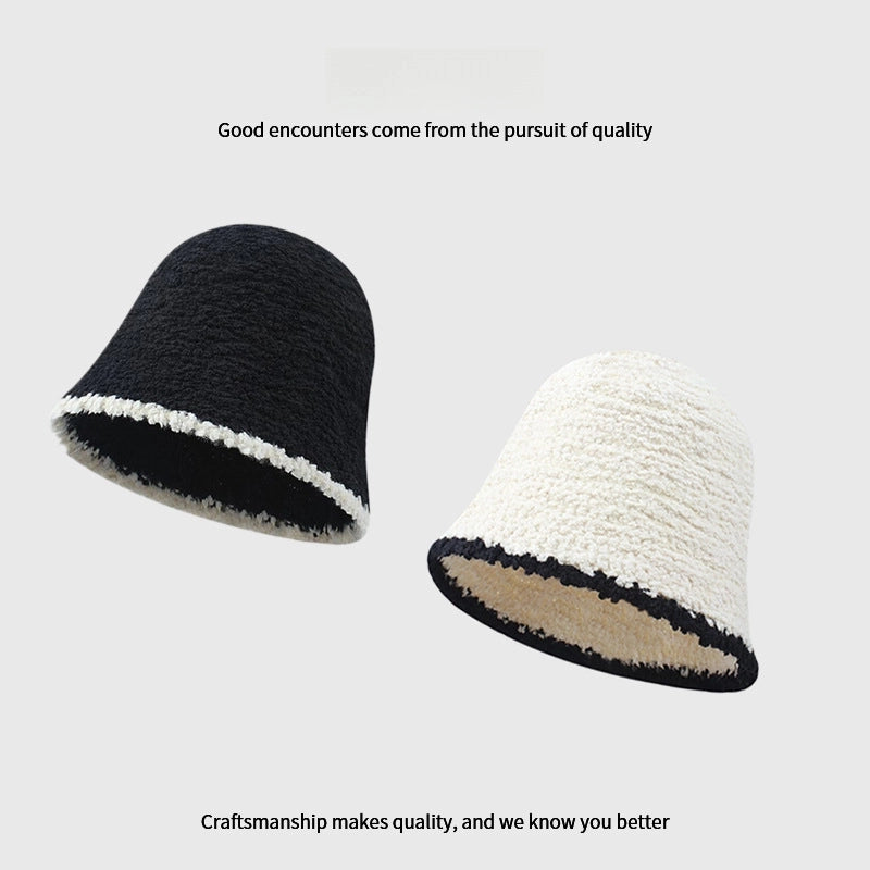Fisherman Hat Women's Autumn And Winter Big Head Circumference Face-looking Small Bucket Hat Plain Warm Face-covering Plush Basin Hat For Women