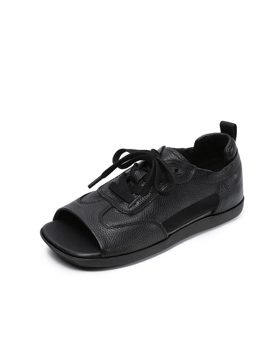 Women Summer Genuine Leather Open Toe Flat Sandals