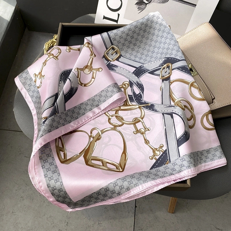 Women's Elegant Minimalist Flower Satin Printing Silk Scarf