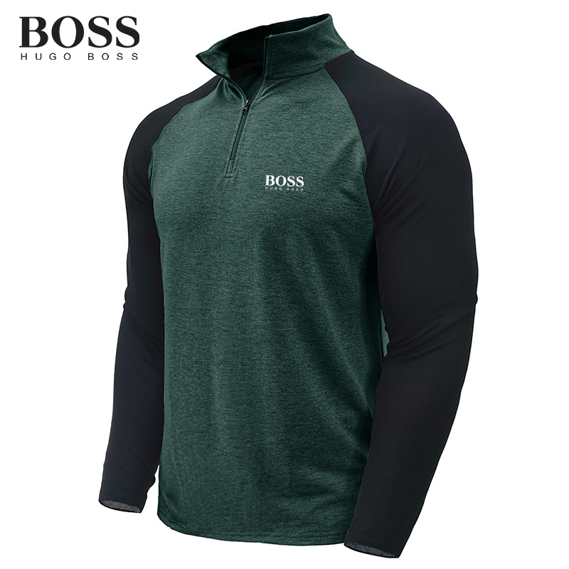 BOSS Men-s Long Sleeved Zipper High Neck Sweatshirt Stand Collar Coat