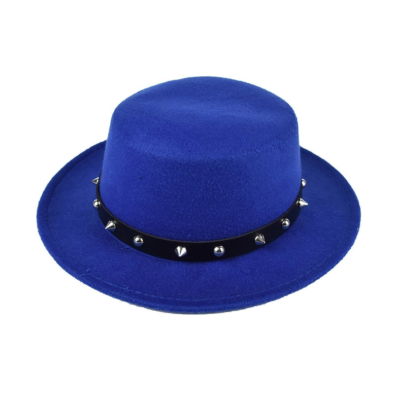 British Style Belt Flat Top Hat Personality Street Performance Woolen Hat Classic Jazz Hat