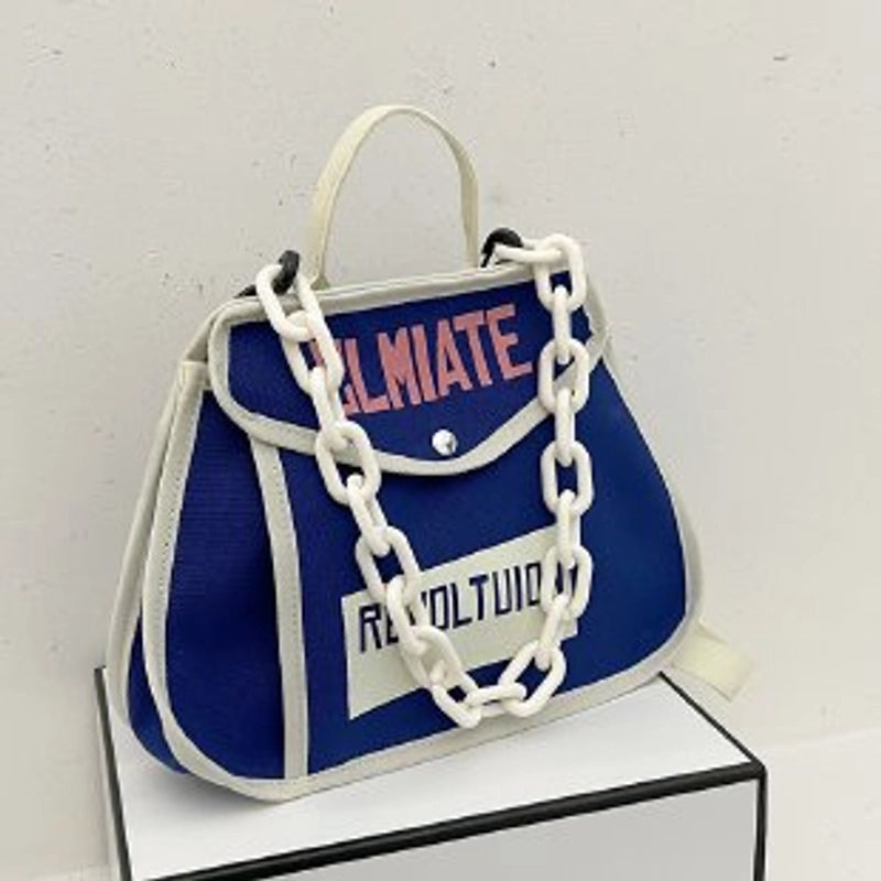 Women's Canvas Color Block Fashion Magnetic Buckle Shoulder Bag Crossbody Bag