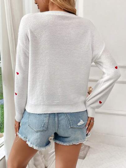 Final Sale⚡4 Packs for $24.98⚡ -Women's Heart Patterned Crew Neck Sweater