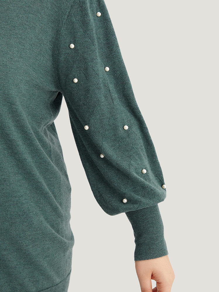 Supersoft Essentials Solid Pearl Beaded Elastic Cuffs Pullover
