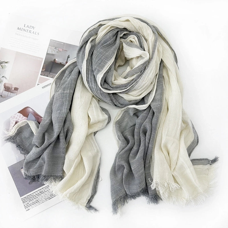 Unisex Sweet Color Block Polyester Long-staple Cotton Sewing Cotton Linen Scarves