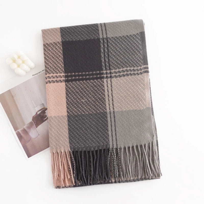 Warm Artificial Cashmere Scarf Plaid Student Couple Winter Thicken Thermal Scarf