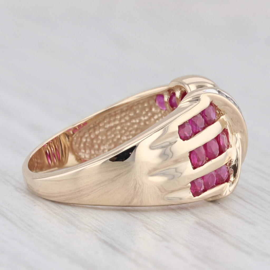 1.20ctw Diamond Ruby Cross Over Round Ring 14k Yellow Gold Size 7.25