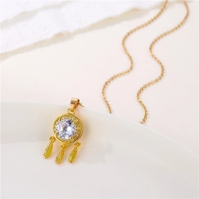 Shiny Angel Peacock Butterfly Stainless Steel Titanium Steel Inlay Zircon 18k Gold Plated Pendant Necklace