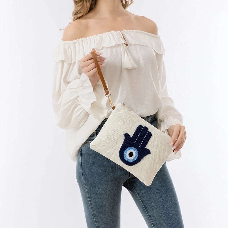 Women's Small Canvas Devil's Eye Basic Vacation Zipper Shoulder Bag