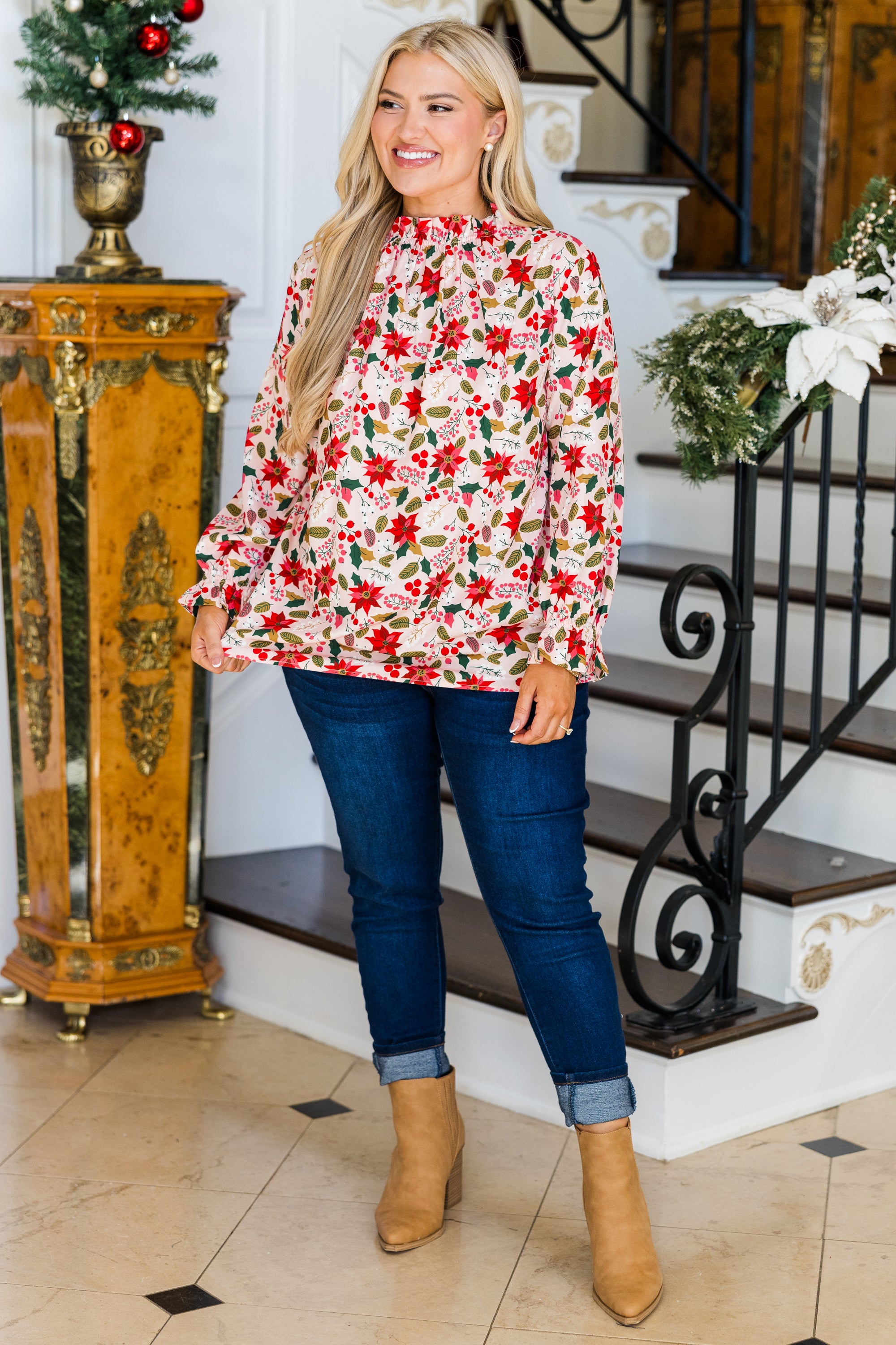 Pretty Poinsetta Top. Red