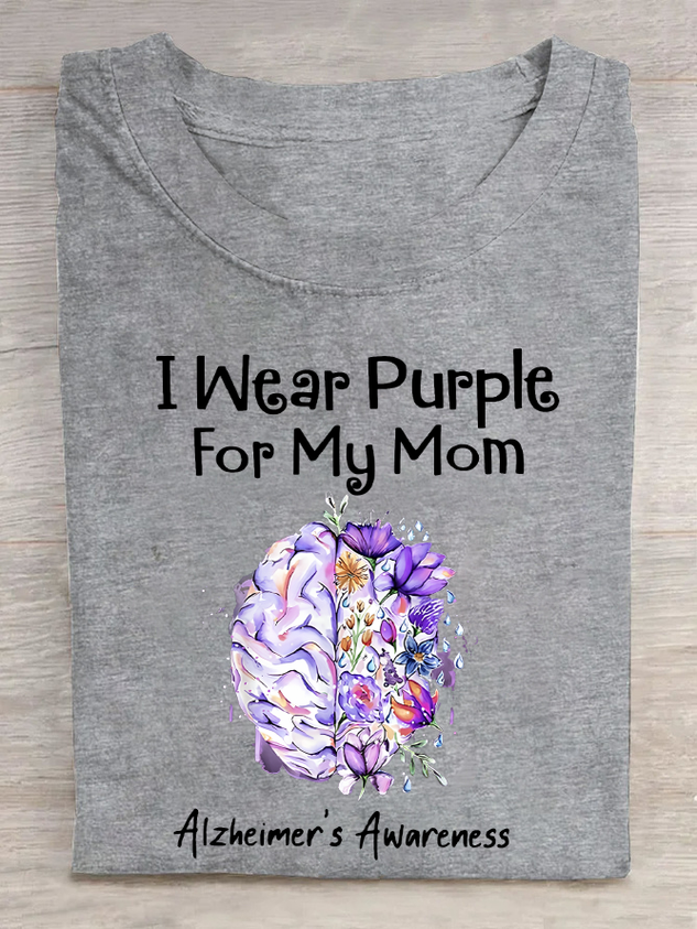 I Wear Purple For My Mom Alzheimer's Awareness Cotton T-Shirt