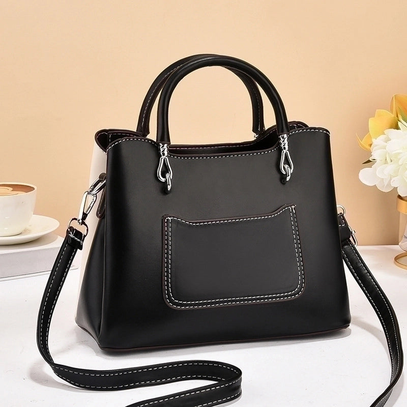 Women's Pu Leather Color Block Streetwear Square Zipper Handbag