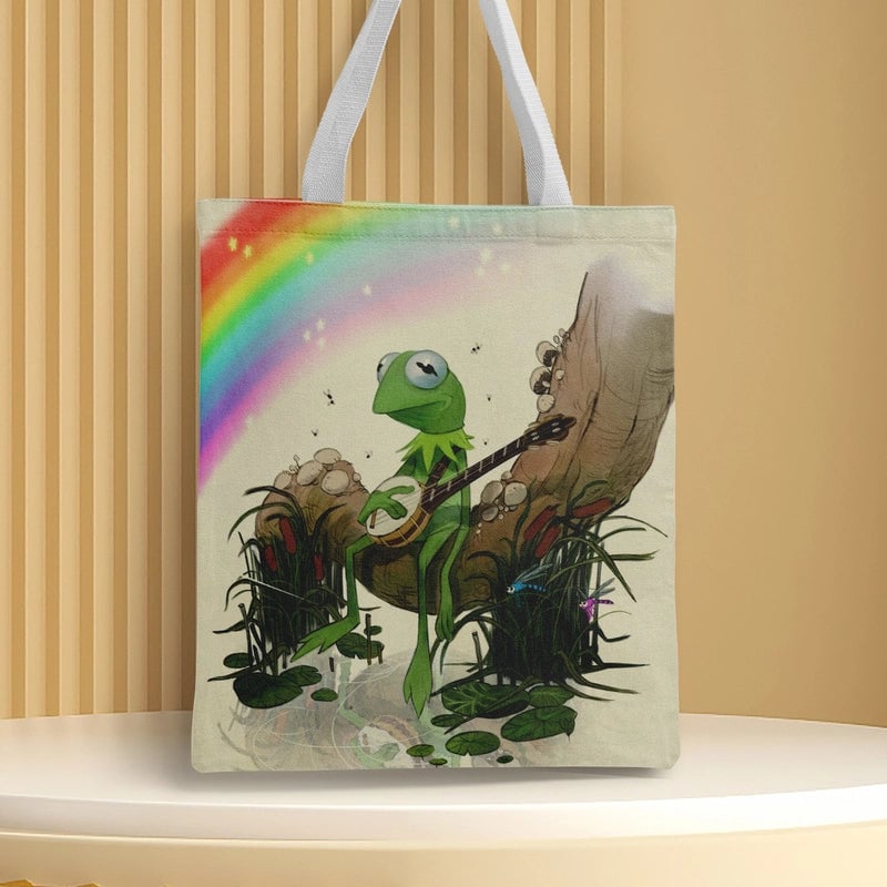 Women's Medium Canvas Frog Basic Classic Style Square Open Canvas Bag