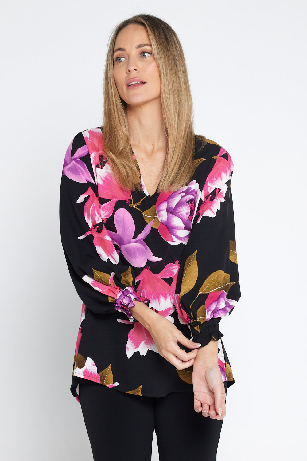 Mariah Top - Black/Pink Floral