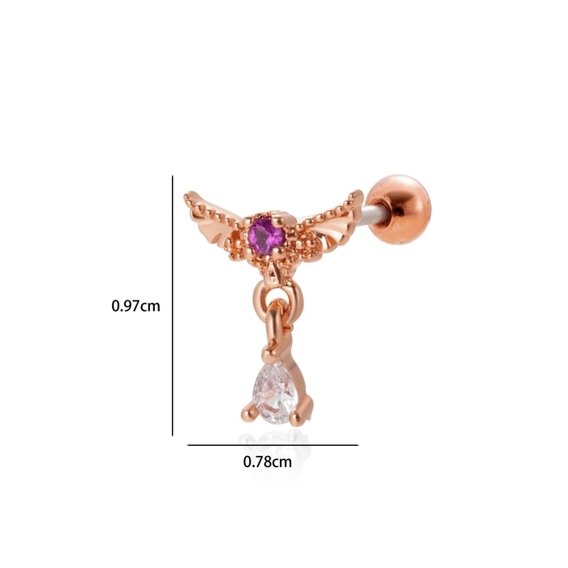 1 Piece Ear Cartilage Rings & Studs Minimalist Classic Style Heart Shape Wings Flower 316L Stainless Steel  Copper Plating Inlay Zircon