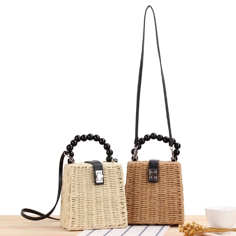 Women's Small Spring&summer Straw Solid Color Vacation Square Flip Cover Straw Bag