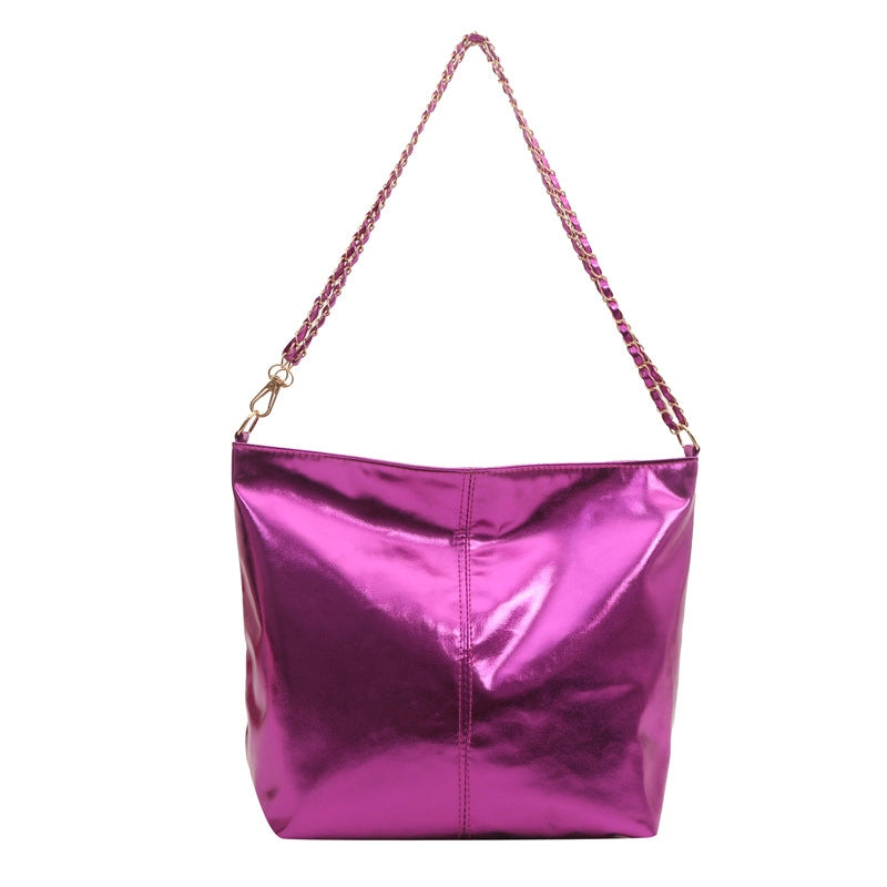 Women's Large Pu Leather Solid Color Basic Classic Style Zipper Bucket Bag