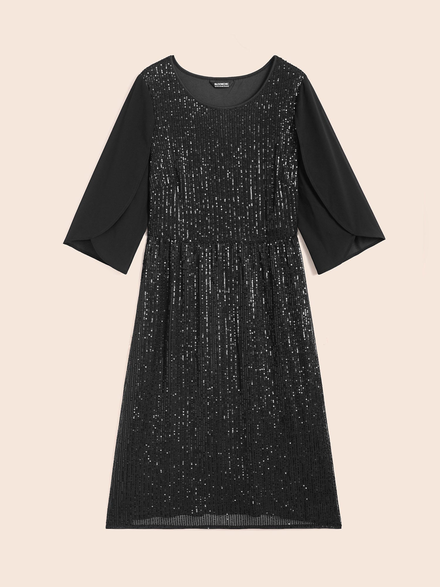 Sequin Mesh Patchwork Petal Sleeve Dress