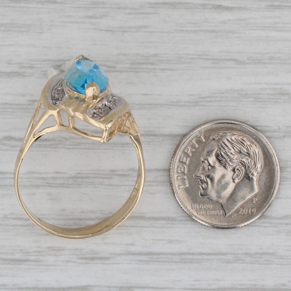 3.82ctw Marquise Blue Topaz Bypass Ring 14k Gold Diamond Accents Size 10.25