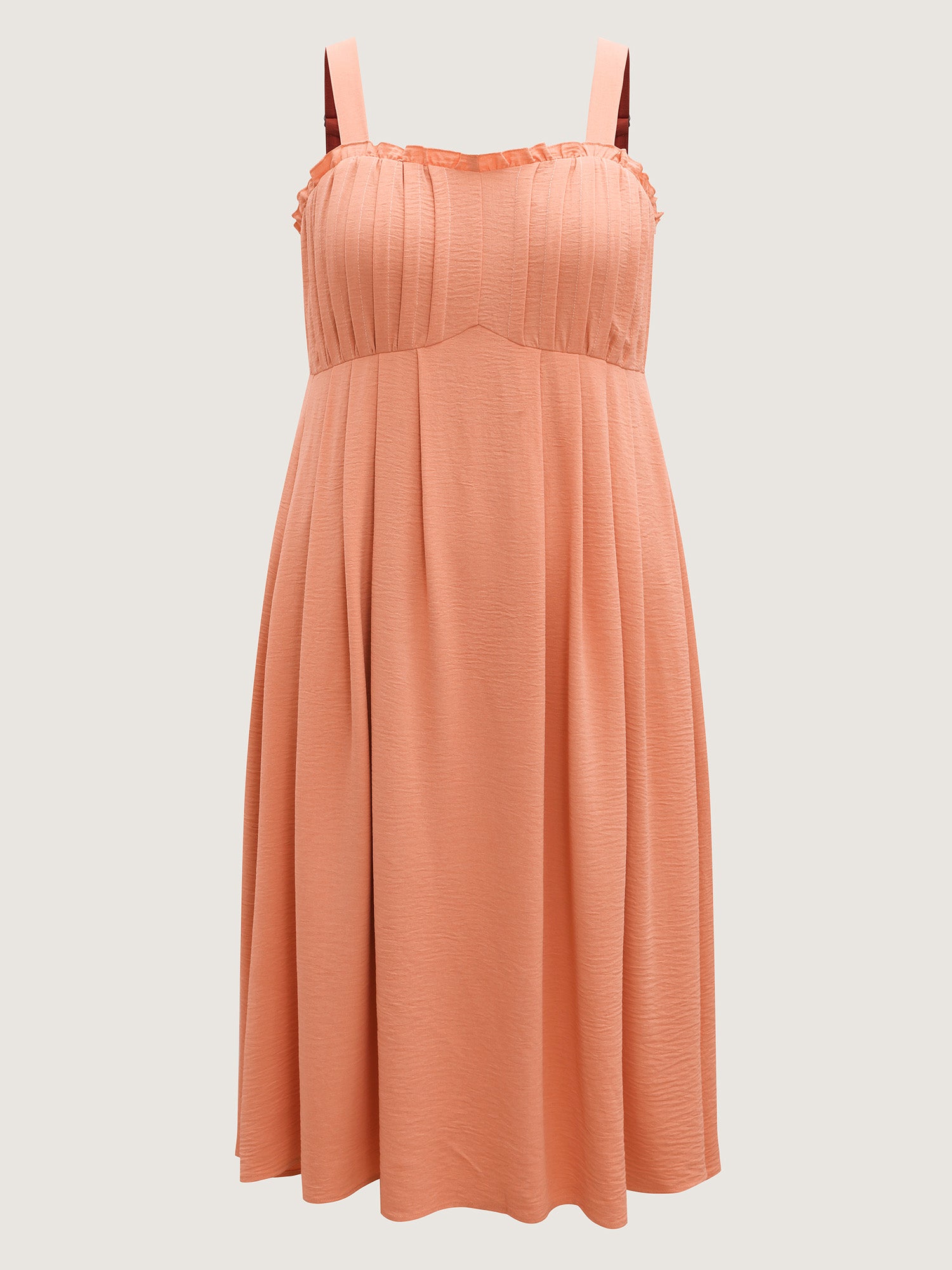 Adjustable Straps Pleated Pockets Midi Dress