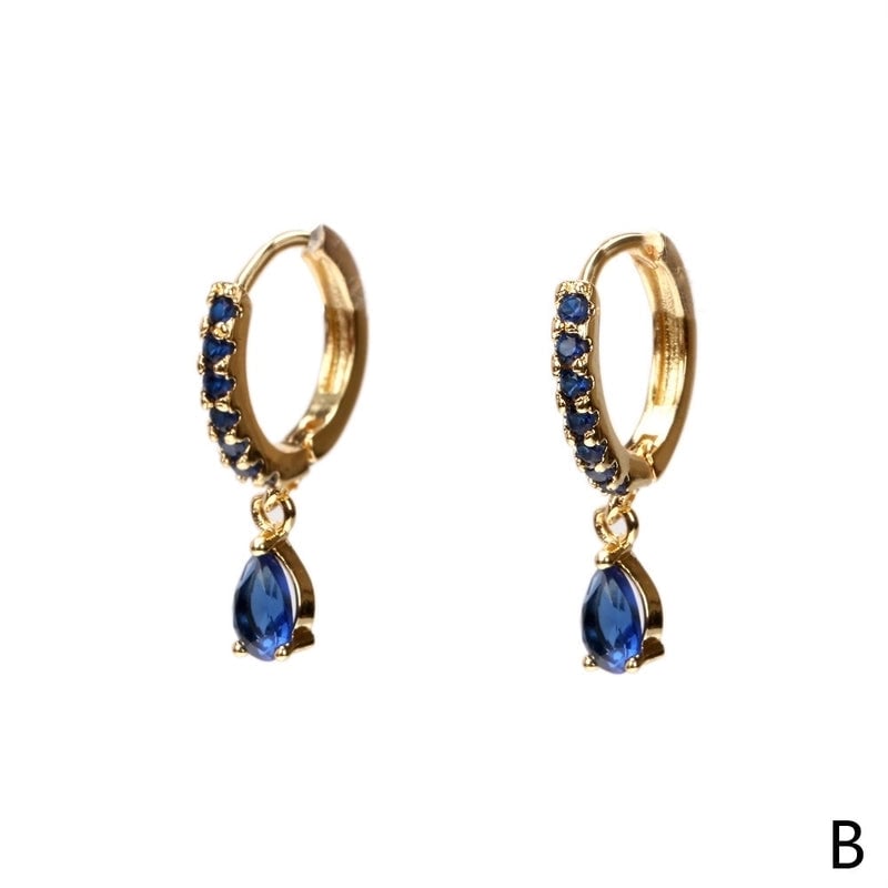 Fashion Water Droplets Inlaid Zircon Copper Artificial Gemstones Copper Earrings