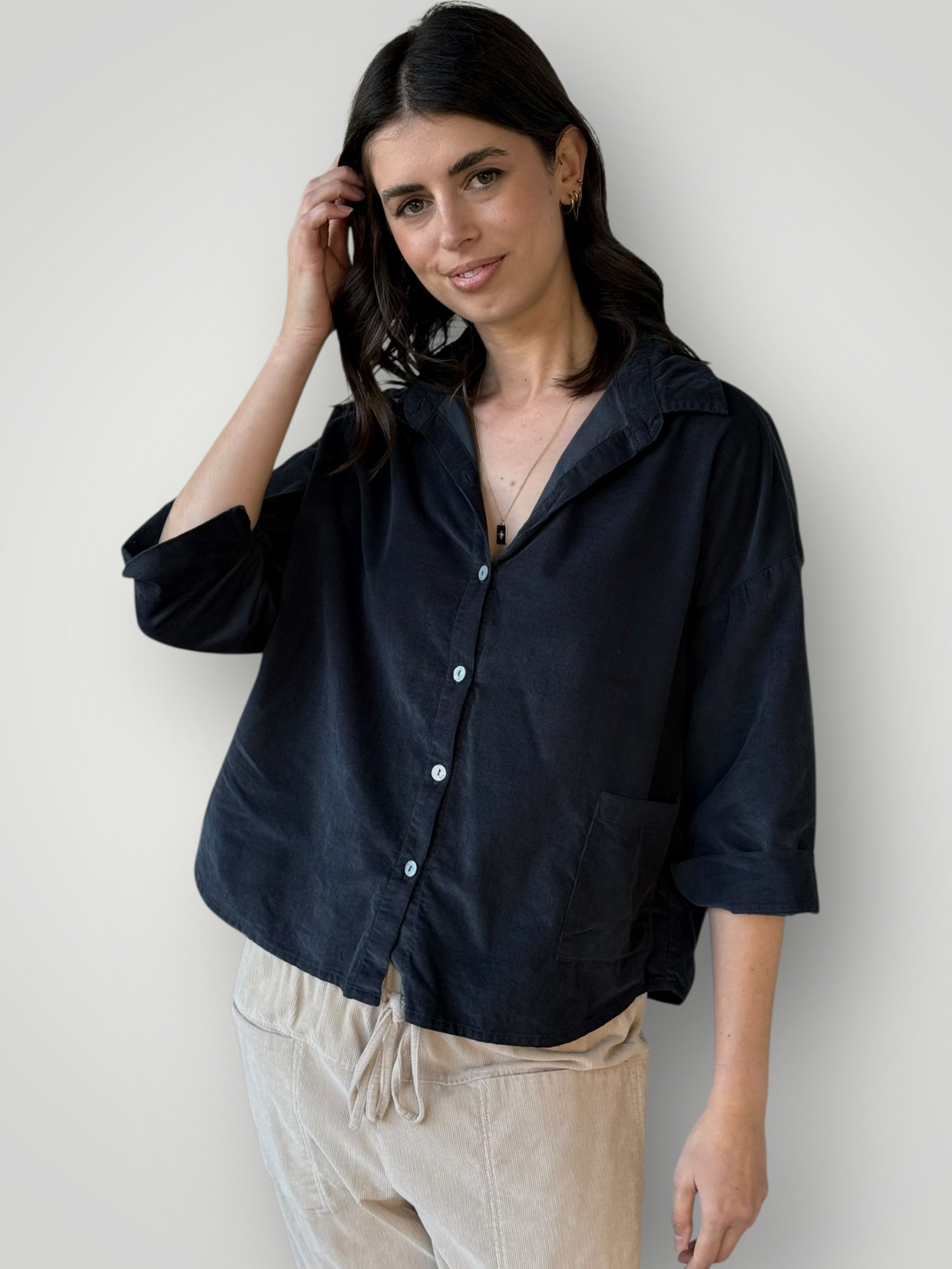 deanna shirt - charcoal cord