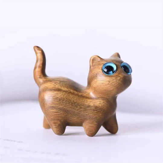 Handmade Wood Carved Cats Decoration