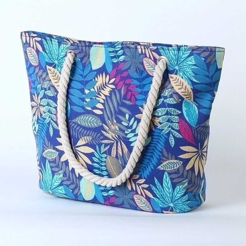 Women's Large Canvas Geometric Vintage Style Open Shoulder Bag