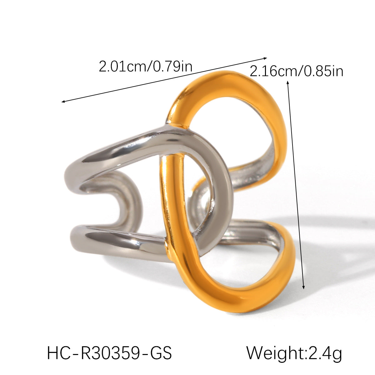 Ins Style Exaggerated Stainless Steel 18K Gold-Plated Ring Female Titanium Steel Ring Hand Jewelry