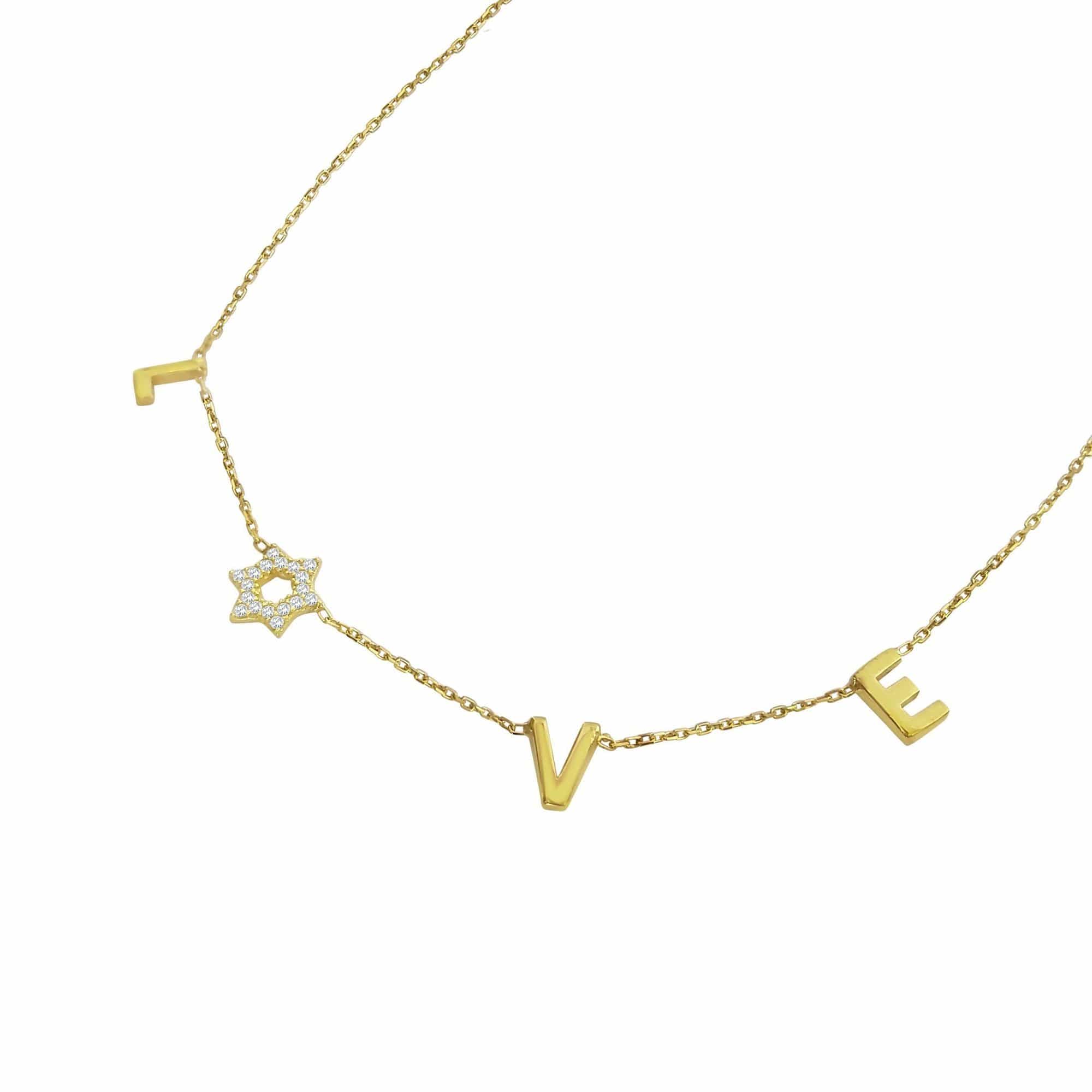 Love Necklace in 14k Gold with Diamond Star of David - White Gold. Gold or Rose Gold