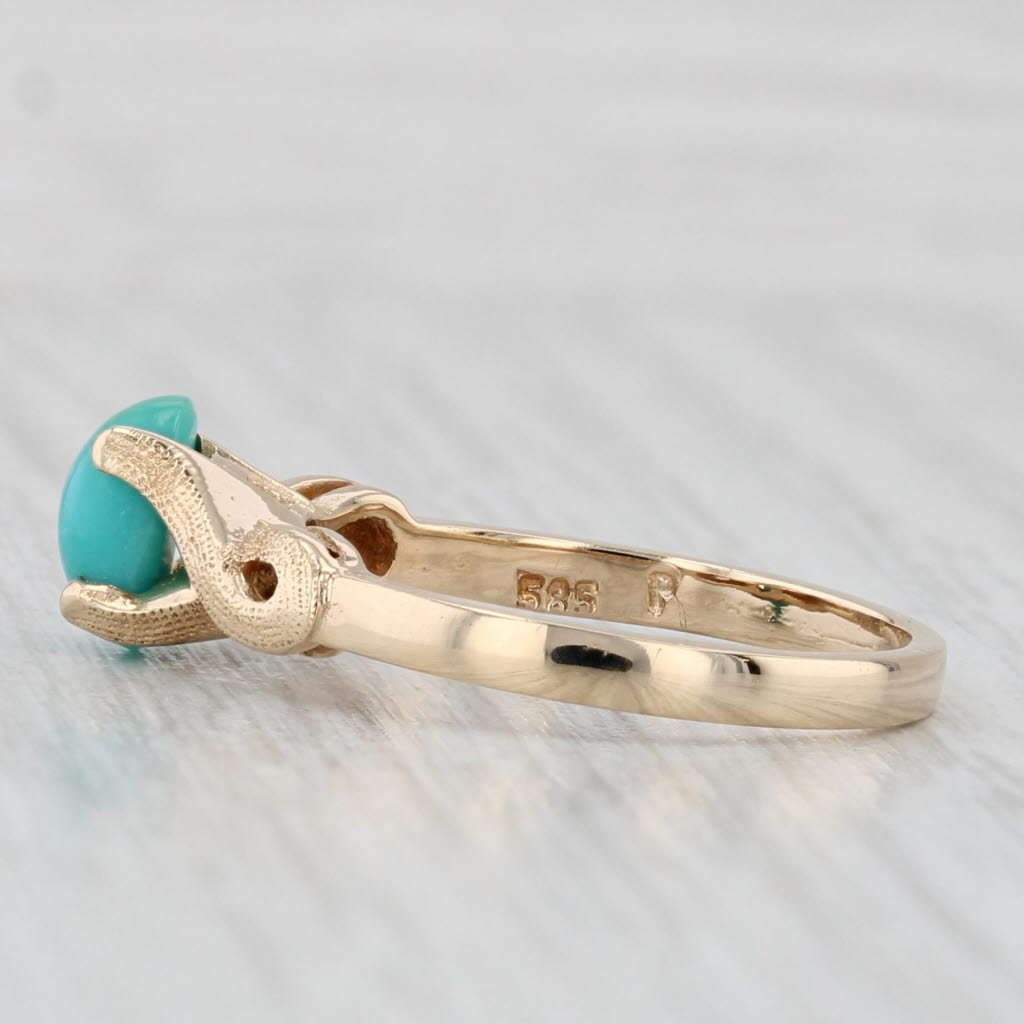 Turquoise Oval Cabochon Solitaire Ring 14k Yellow Gold Size 6