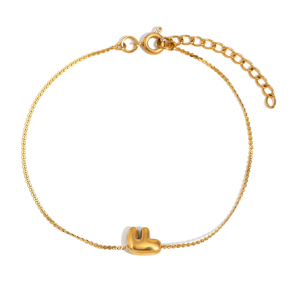 Fashionable Niche Personality Hot Style Simple Hand Jewelry Stainless Steel Plated 18K Gold Bubble Letter S Chain Bracelet