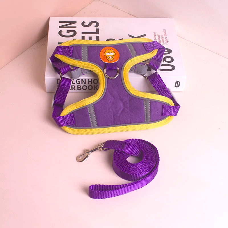 Pet Reflective Dog Harness Lead Walking Running Leashes Cat Chest Strap Vest Leash