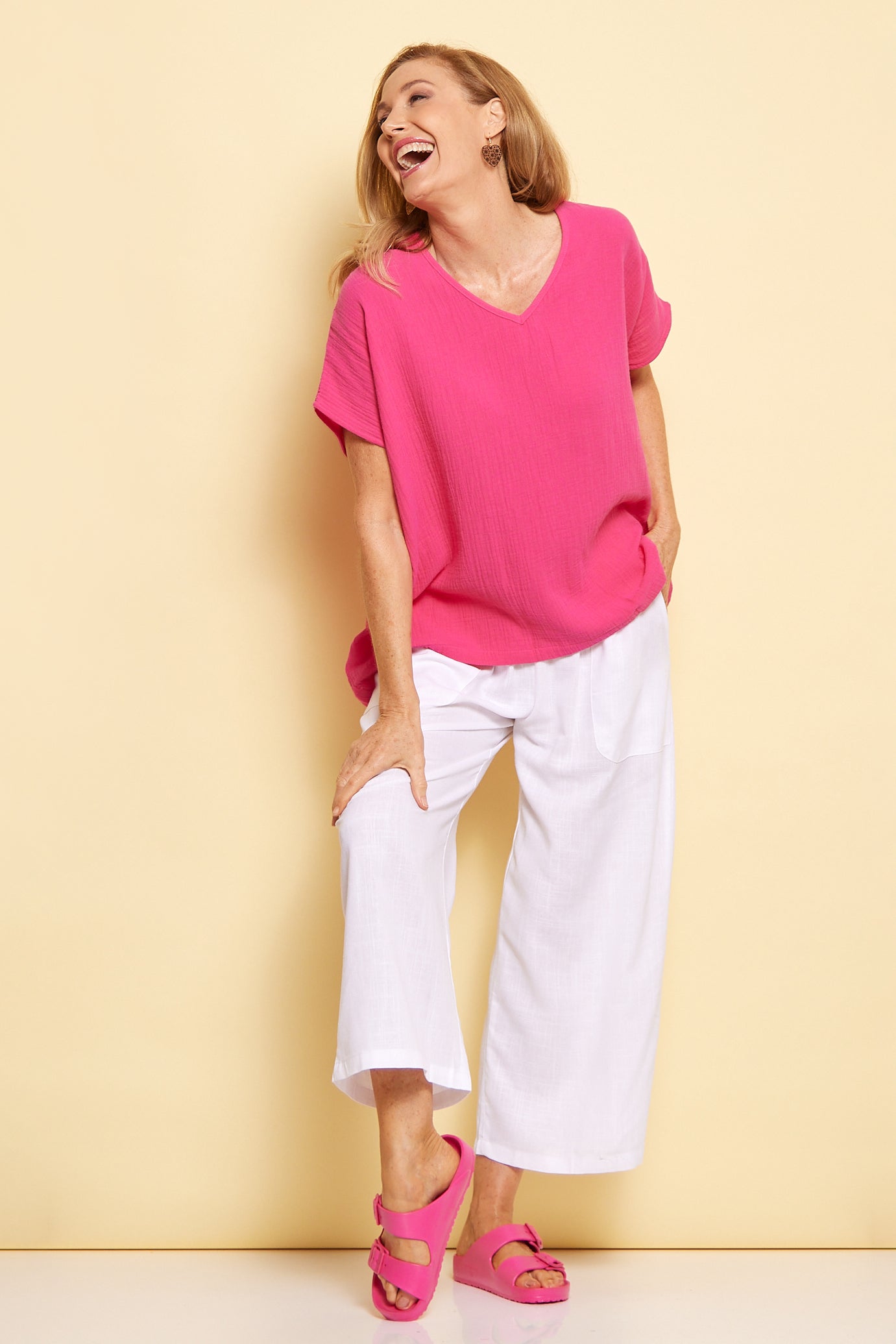 Fiji Cotton Muslin Top - Hot Pink