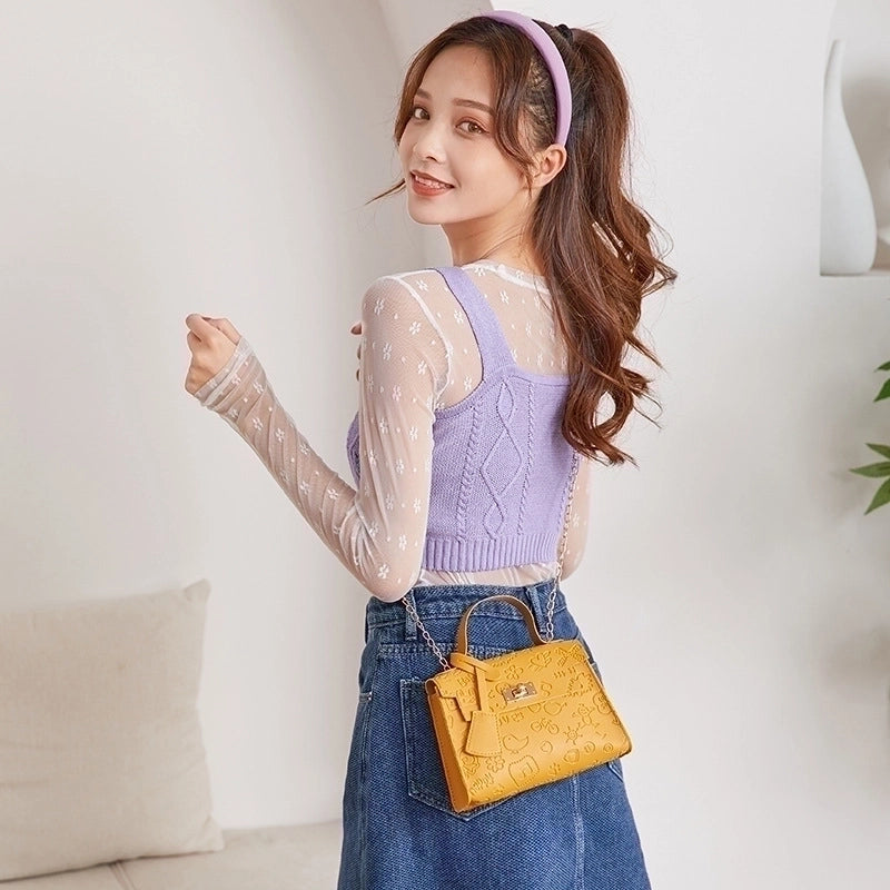 Women's All Seasons Pu Leather Cartoon Elegant Streetwear Square Flip Cover Handbag Square Bag