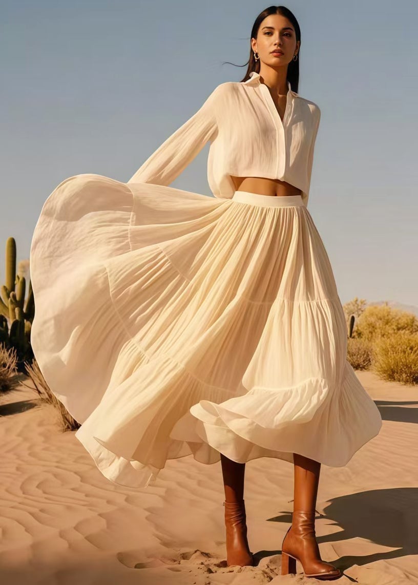 Boho White Exra Large Hem Cotton Holiday Skirts Spring