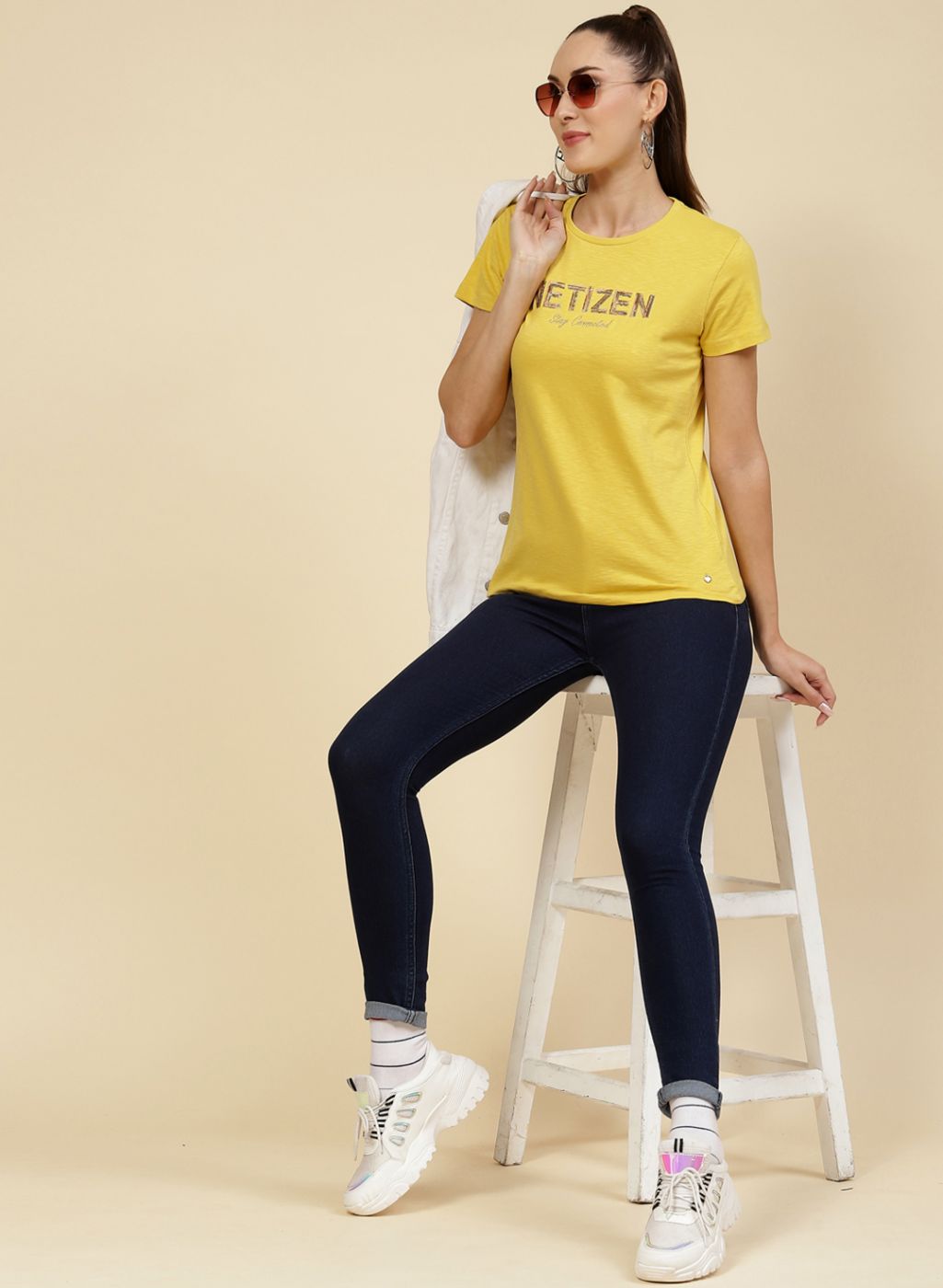 Women Yellow Embroidered Top