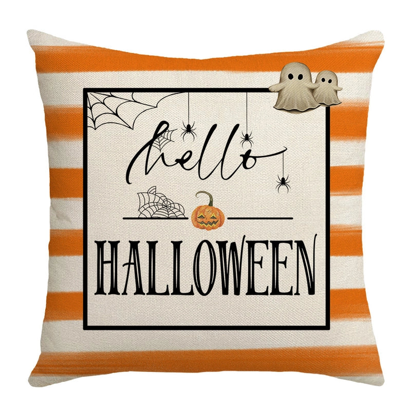 Halloween Minimalist Pumpkin Letter Hat Linen Pillow Cases Couch & Sofa Decor