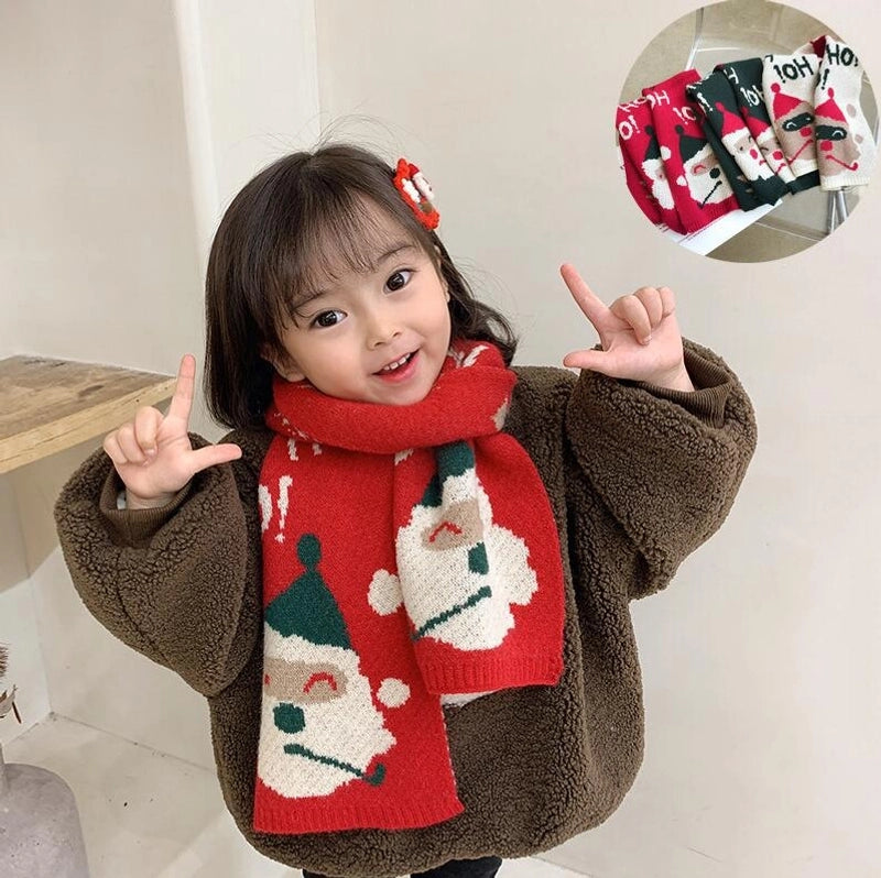 Winter New Wool Children's Christmas Scarf Christmas Fawn Men's And Women's Knitted Scarf Christmas Tree Snowflake Scarf
