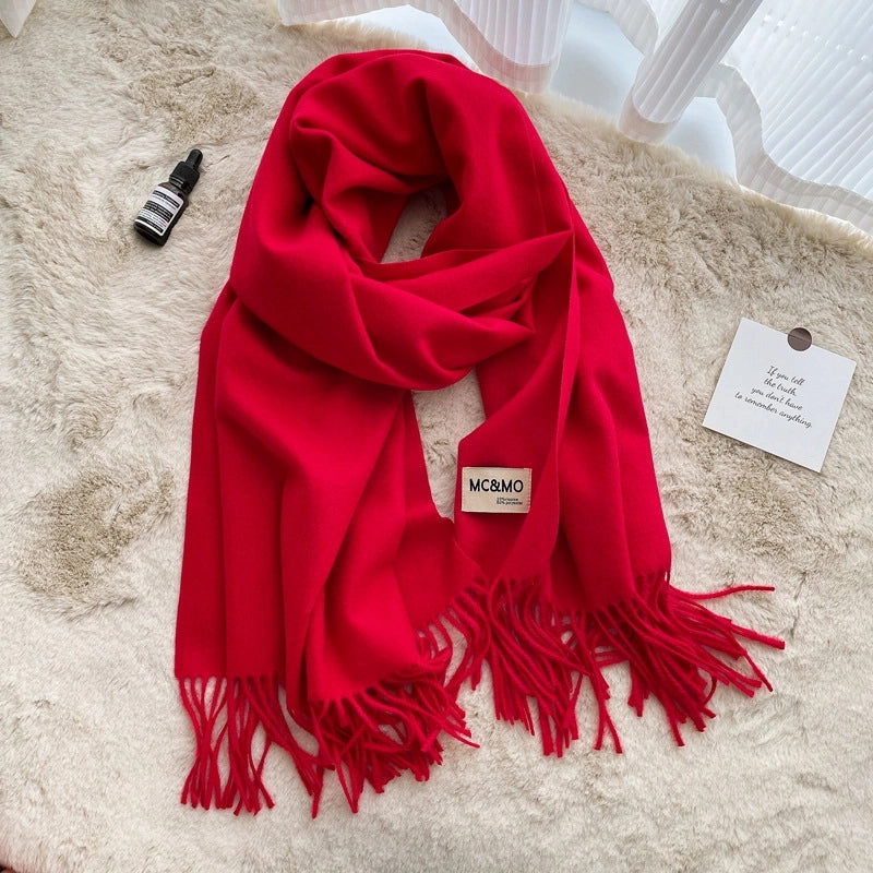 D Cashmere Scarf Solid Color Tassel Shawl Long Couple Warm Imitation Cashmere Scarf Shawl