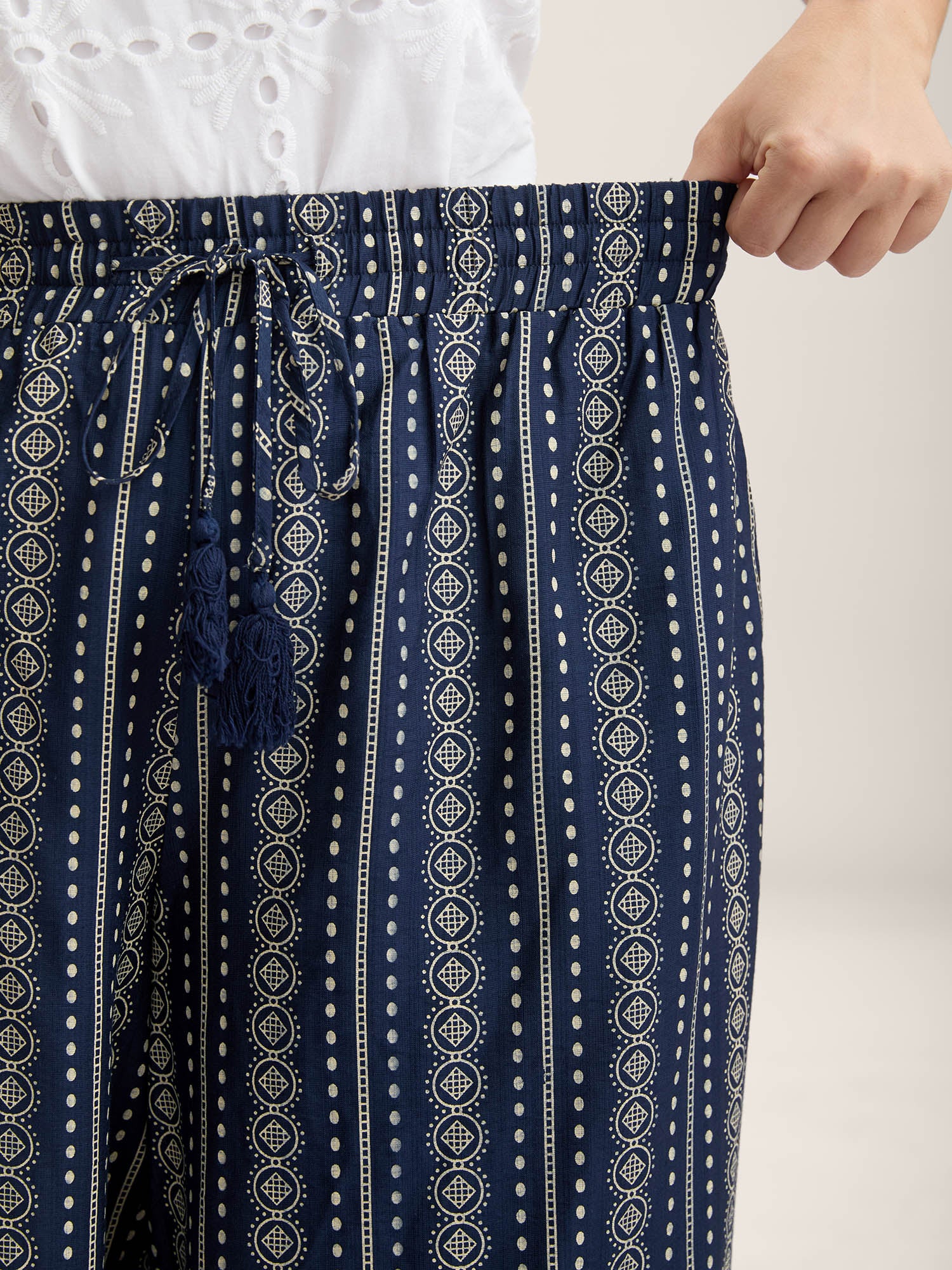 Boho Stripe Tassel Wide-Leg Pants